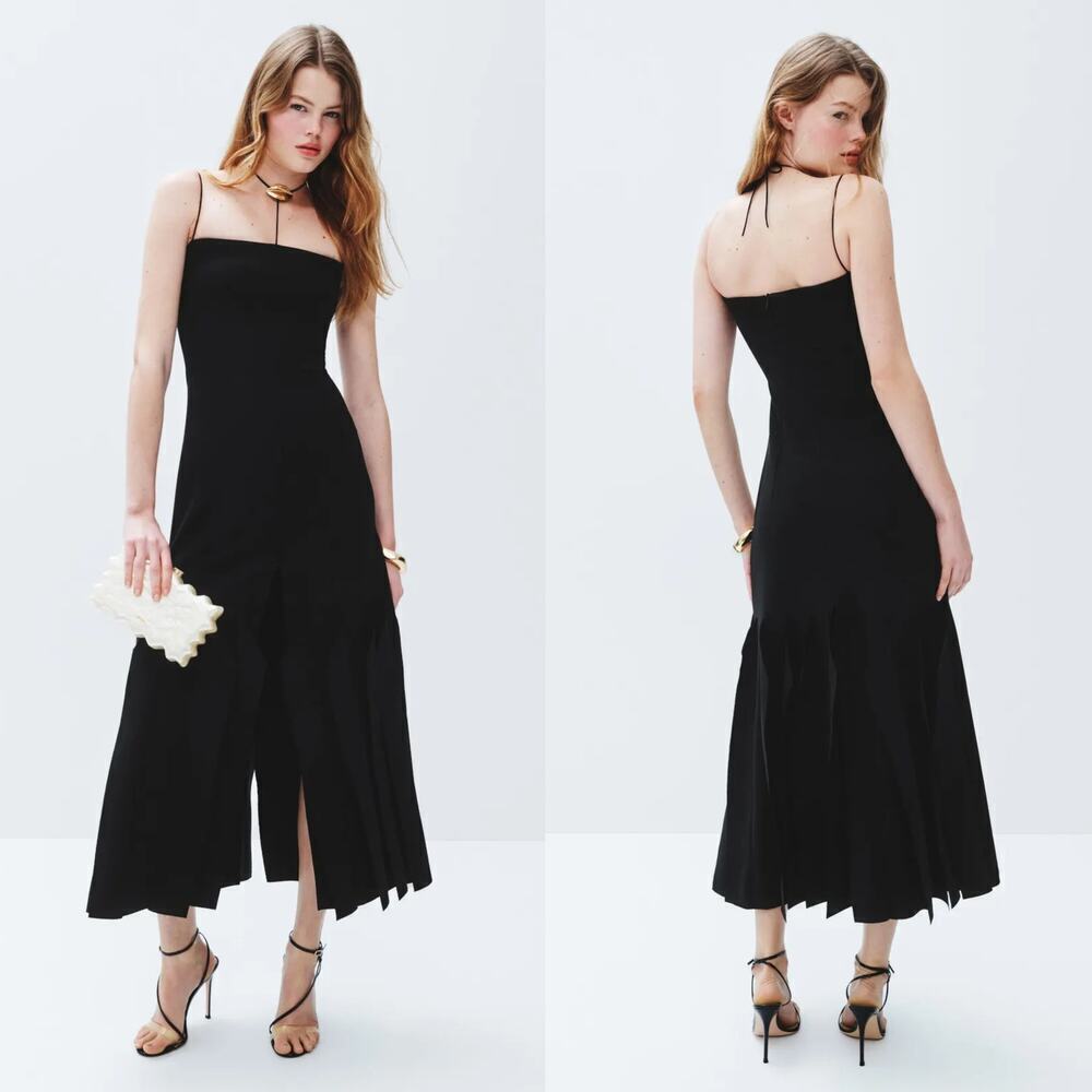 A.W.A.K.E. Mode Lip Choker Dress Sleeveless Side Slit Maxi Cocktail Black 2 FR34